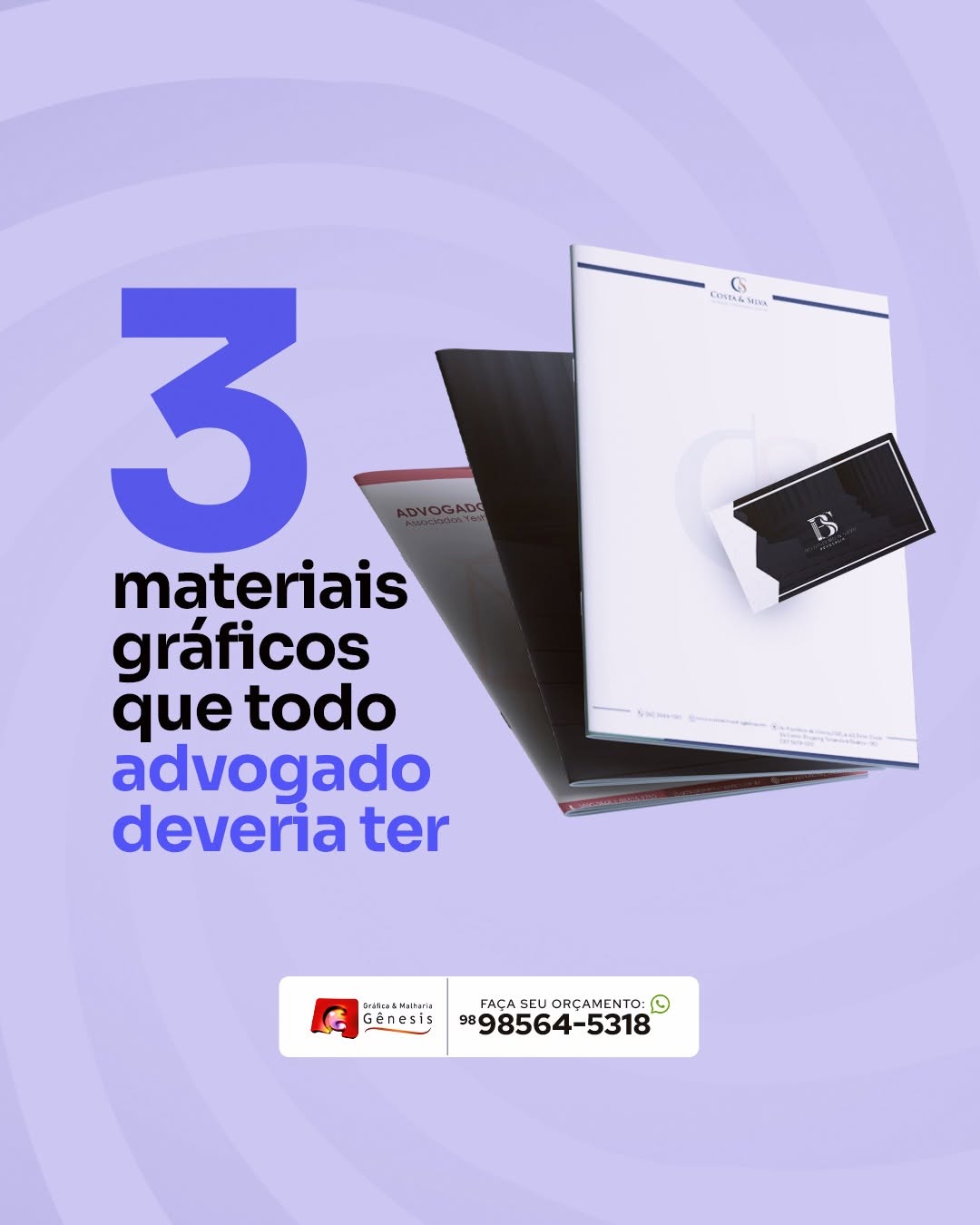 Pasta, papel timbrado e cartões apresentados pela Gráfica Gênesis.