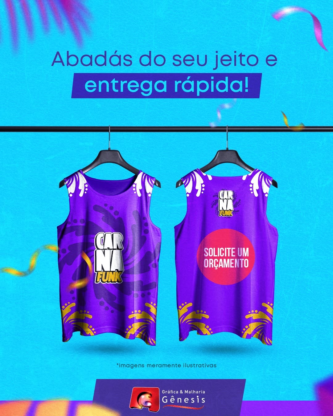 Abadás personalizados apresentados pela Gráfica Gênesis.